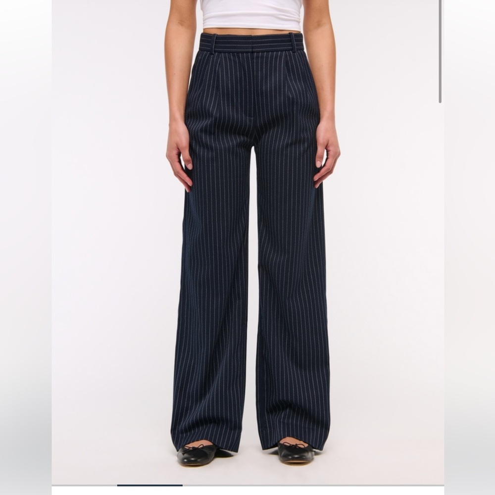 Abercrombie & Fitch Dark Blue Pinstripe Curve Love Sloan Wide Leg Pants
